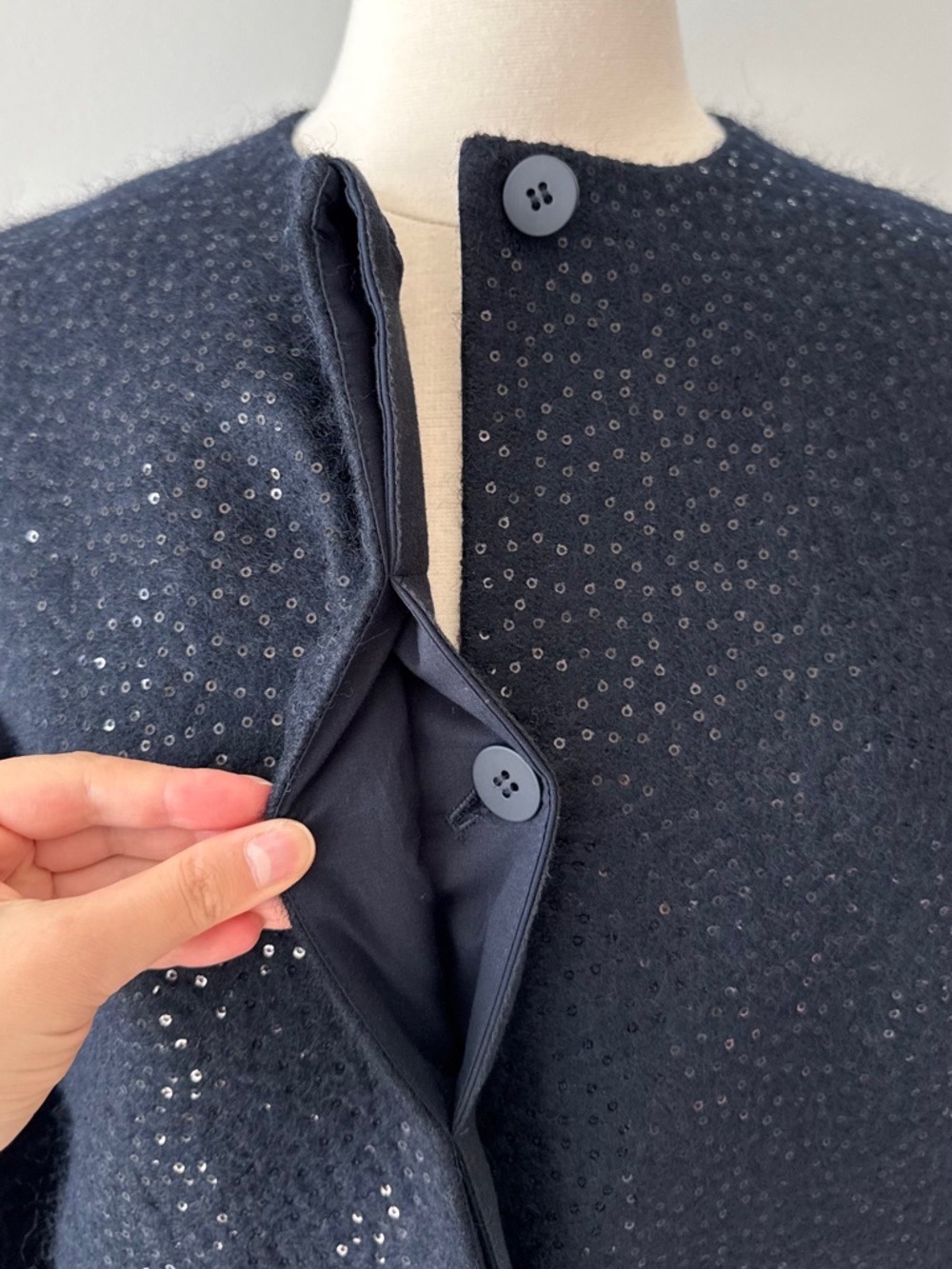 COS Wool Blend Sequin Classic Coat Dark Navy EU 34 (XS–S) NWOT - Picture 10 of 15